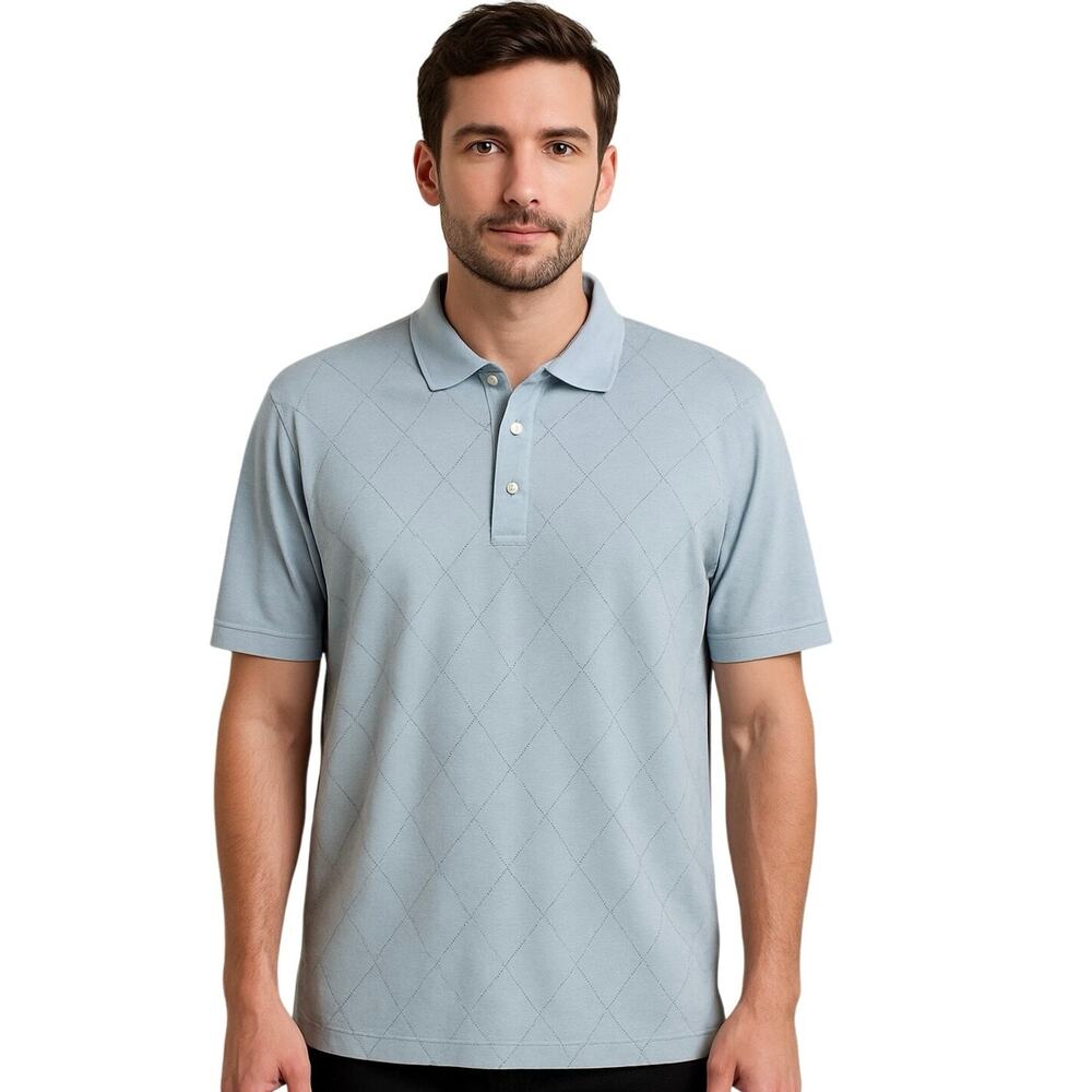 Lands’ End Men’s Polo Shirt Blue Argyle Pattern Size L